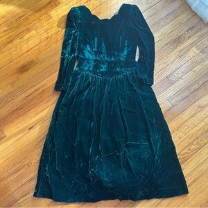 Vintage Joan Leslie Ren Faire Wicked Green Velvet Long Sleeve Maxi Dress Size 10